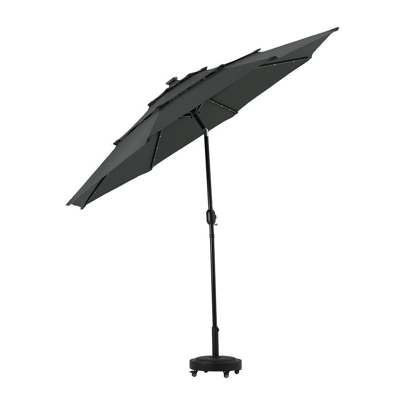 Rolanda 289.5cm Lighted Market Parasol with Crank Lift , Counter Weights Included, Dark Grey