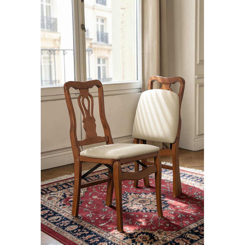 Stakmore Chippendale Folding Chair, Cherry Frame with Blush Fabric