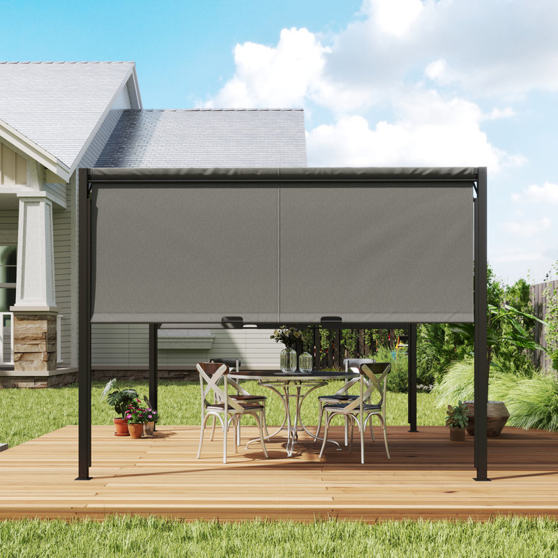 Outsunny 3 X 3 Meters Pergola with Sliding Roof Steel Frame Charcoal Grey