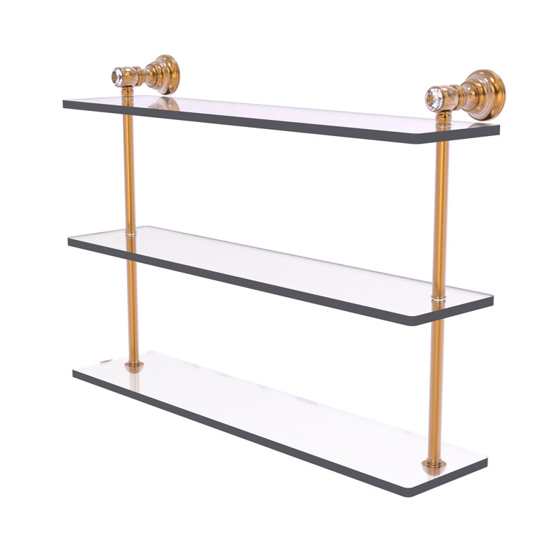 Étagère murale triple en cristal Freyja, H 16 po x l 22 po x P 5,54 po, Bronze brossé