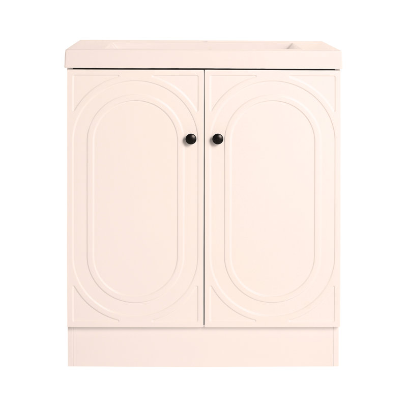 Lavabo de salle de bain autoportant en résine 30 po et 2 portes d'armoire à fermeture en douceur, Blanc