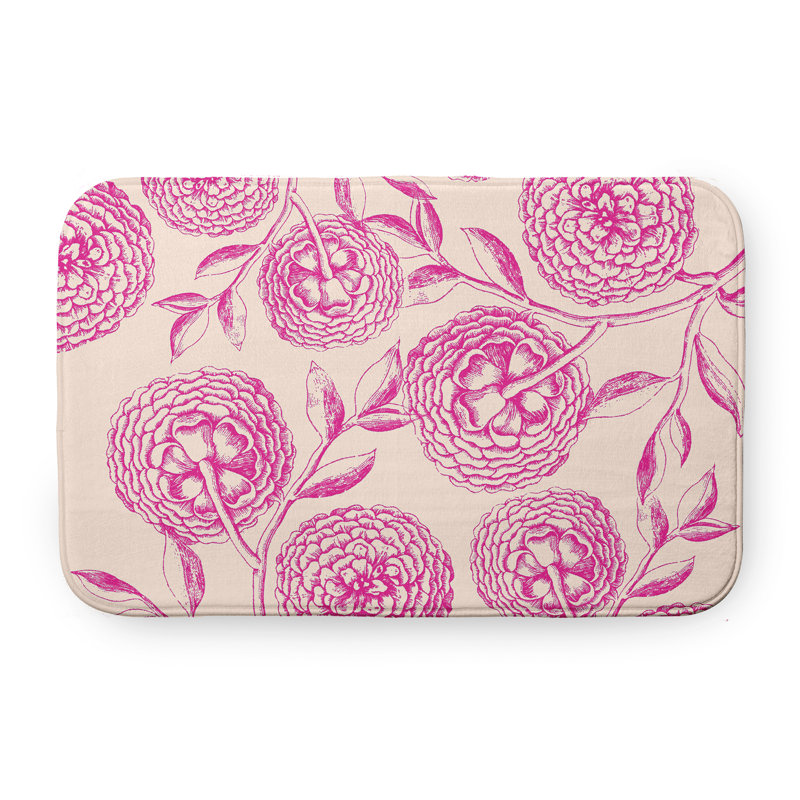 Tapis de bain Flower, L 21 po x L 34 po, Rose vif
