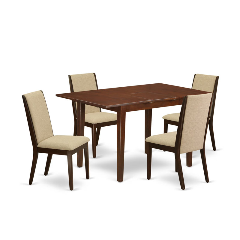 Mahogany Finish Solid Wood Top - Upholstered Dining Room Set with Butterfly Leaf, 30" H x 60" L x 32" W