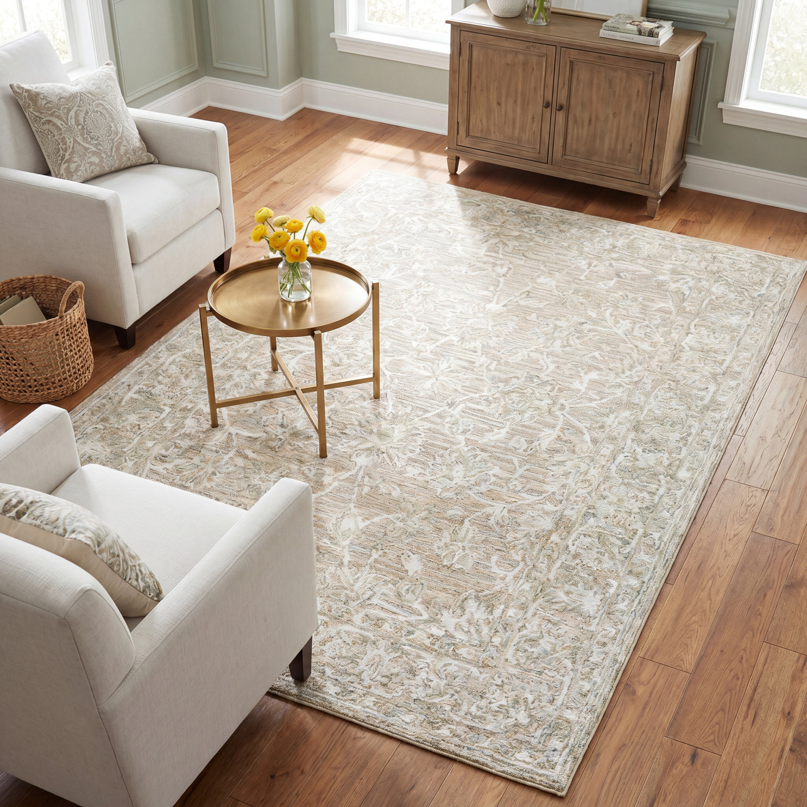 Cait Tan Hand-Tufted Floral Rug, Rectangle 4' x 6'