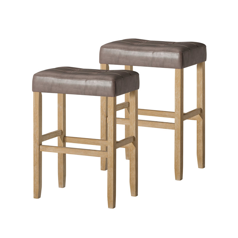 Crosston Upholstered Counter Stool with Solid Wood Frame, Gray Leather/Oak Frame, Bar Stool (31” Seat Height)