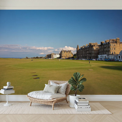Peel and Stick Wallpaper 96" W x 69" H Modern Self Adhesive Wall Mural for Bedroom Pebble Beach Golf Course Green Bunkers Landscape
