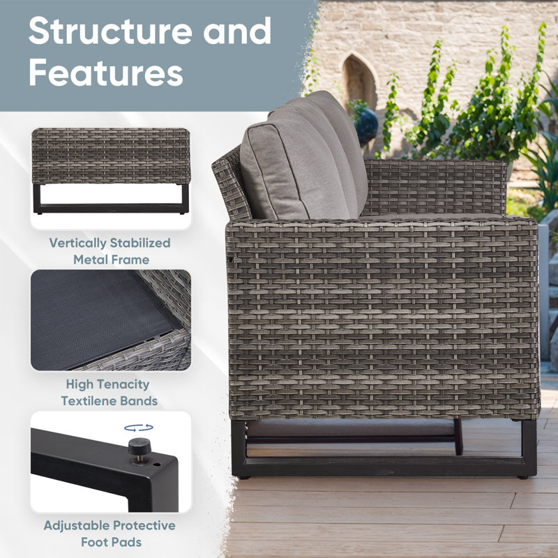 Naresa 6-Piece Wicker Outdoor Sofa Set  2 Chairs, All-Weather PE Wicker, Perfect For Backyard, Garden, Or Patio, Gray