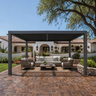 Pergola à persiennes 12 'x 14' avec double couche réglable, système de gouttière intégrée et prise de charge USB Aurora