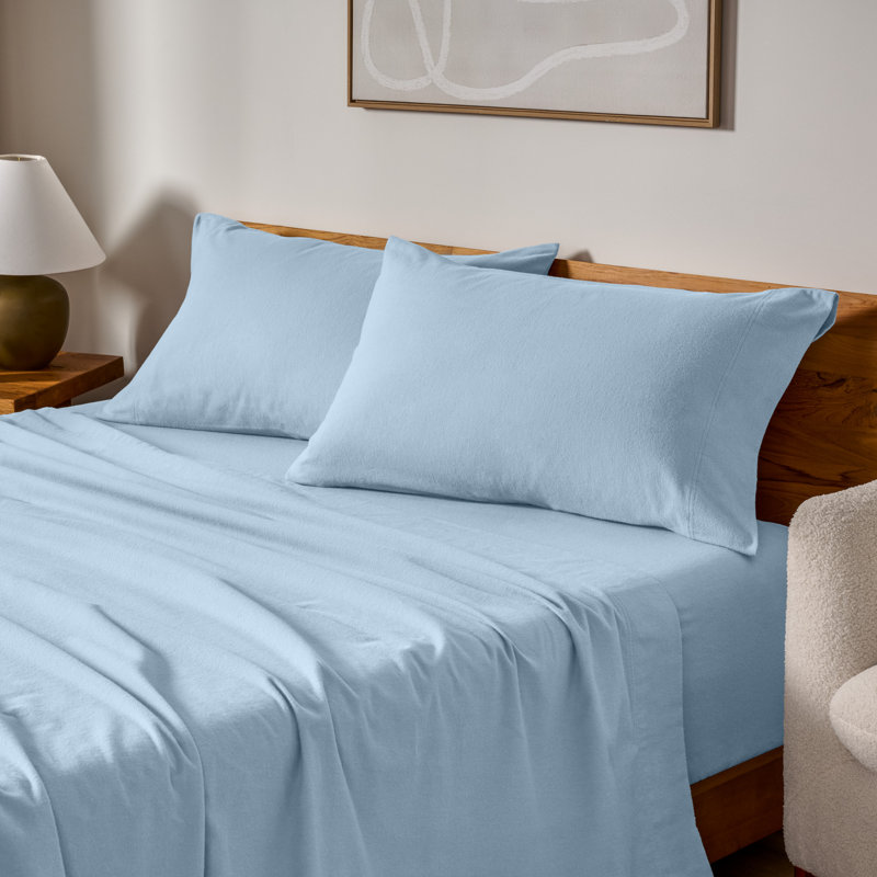 100% Cotton Flannel Pillowcase, 2 King Pillowcases, Light Blue