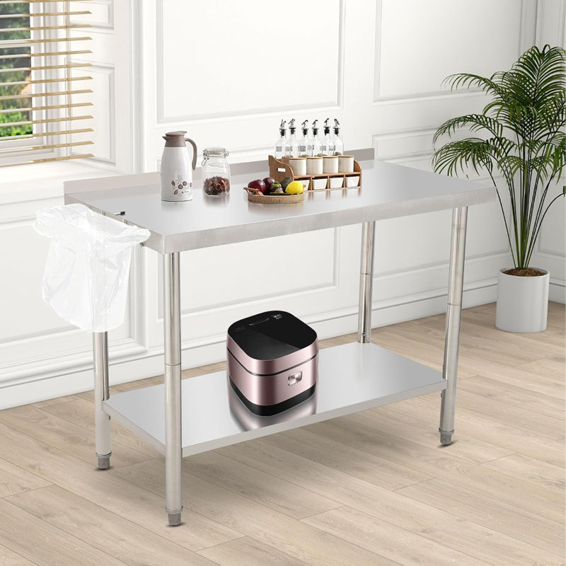 Table NSF en acier inoxydable pour la préparation et le travail, 48 po x 24 po avec tablette réglable, table robuste pour restaurant, maison et hôtel