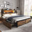 Metal Bed With Led And 2 Drawers Industrial Style-659730222
