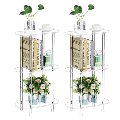 Ensemble de 2 tables d'appoint étroites transparentes en acrylique, table de chevet ovale à 3 niveaux pour les petits espaces, table de chevet minimaliste pour la chambre à coucher et le salon