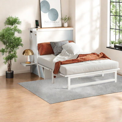 Lit escamotable en bois massif peu encombrant avec USB, solution de maison multifonctionnelle moderne