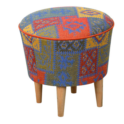 Bohemian Pouffe Ottoman, 100% Polyester, 16.5 x 16.5 x 16.5 Inches | 35 DNS Orthopedic Sponge, Wooden Legs | Rustic Patchwork Design, Perfect for Entertainment & Cozy Living Spaces, Stylish & Functional Decor
