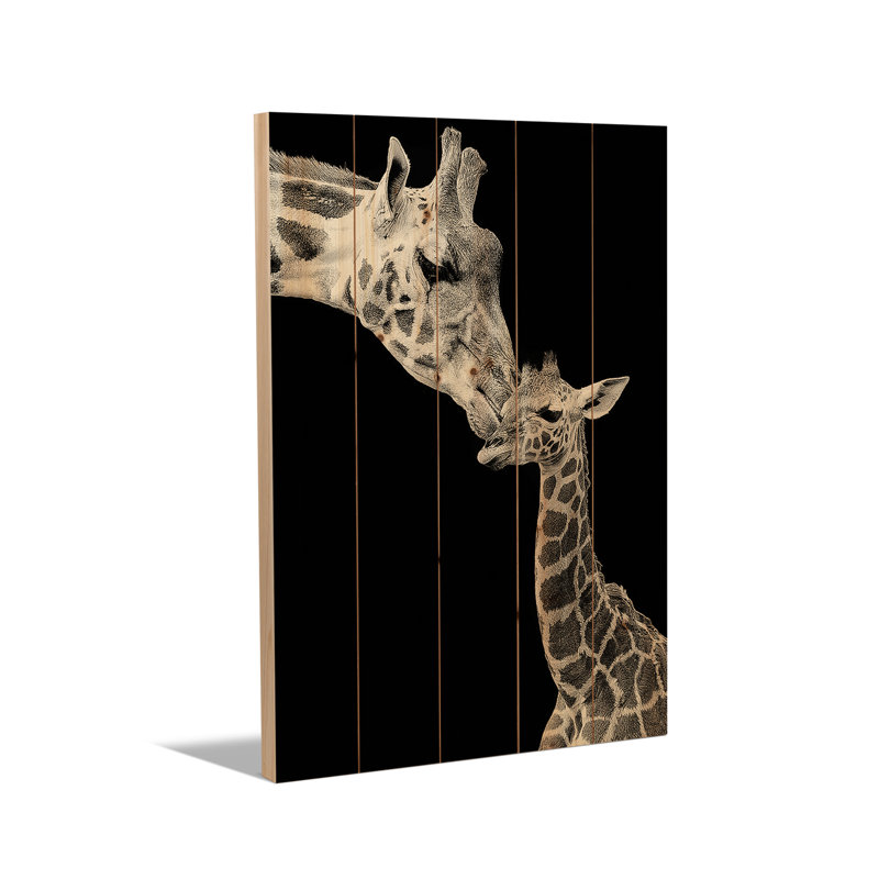 Reproduction d'art mural en bois - Premier amour - girafe par Incado