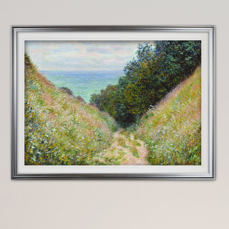«Road at La Cavée» par Claude Monet, reproduction, Cadre argenté, H 28 po x l 38 po x P 1,5 po