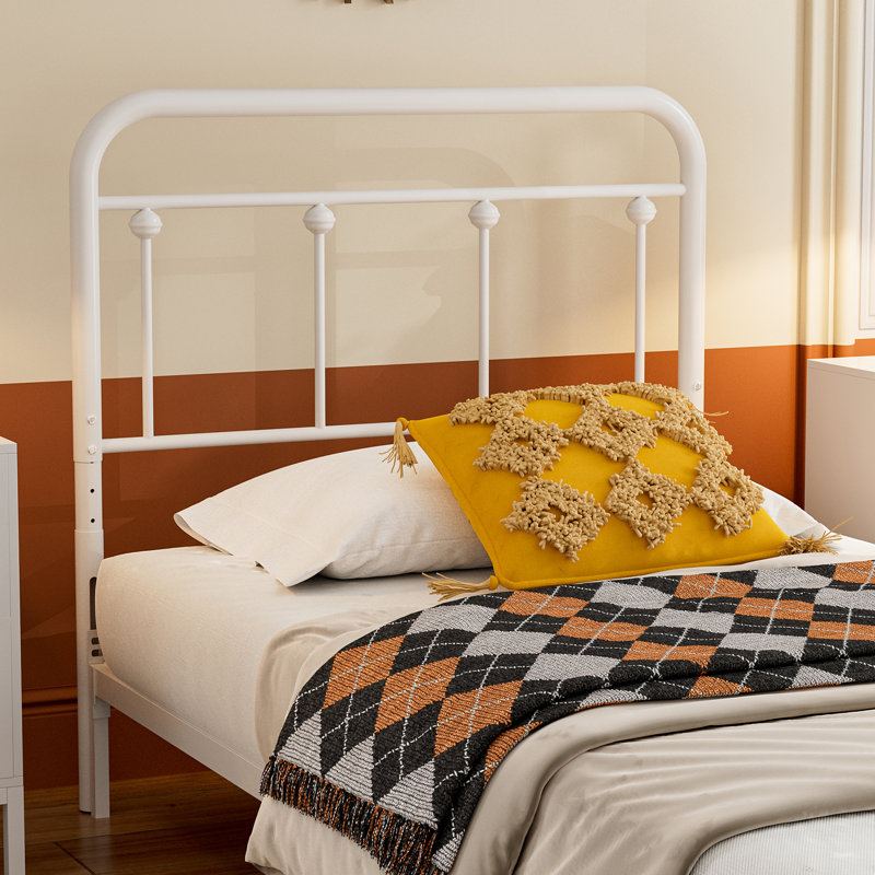August Grove® Metal Twin Size Headboard, Adjustable Height, Farmhouse Victorian Style, Steel Headboard Only For Bedroom, Easy Assembly, White