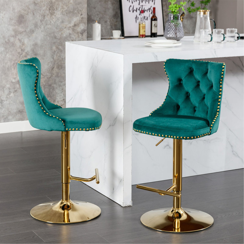 Meubles, tabourets de bar pivotants en velours d'une hauteur de siège réglable de 25 à 33 pouces, tabourets de bar rembourrés modernes avec dossier capitonné confortable pour un pub à la maison et un îlot de cuisine