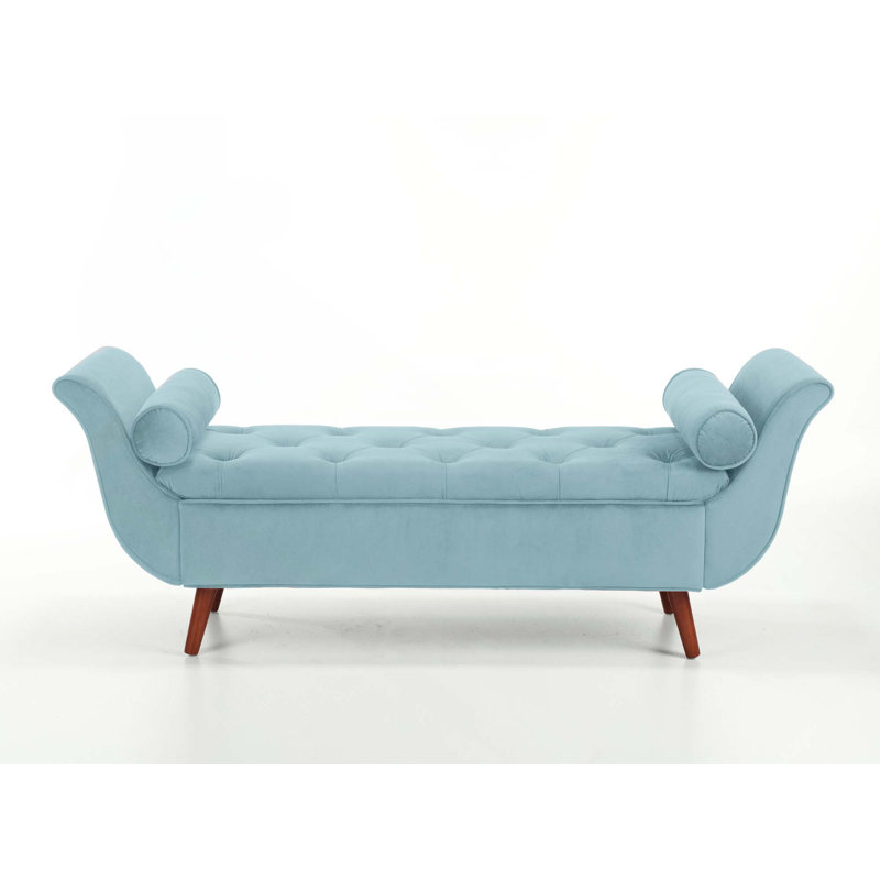 Banc de rangement capitonné capitonné au design rétro classique pour une utilisation polyvalente et polyvalente, Bleu, Brun