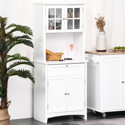 Elegant Buffet With - Kitchen Storage, Adjustable Shelves, White Finish, For Spacious Microwave Area, Stylish