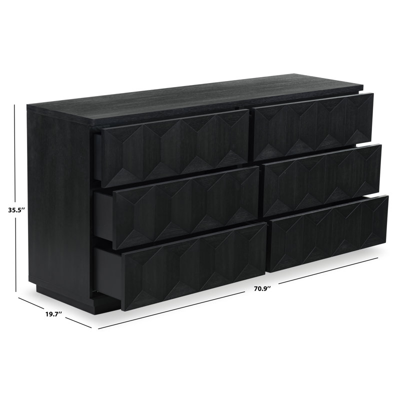 Deziree Wood 6 Drawer Dresser, Black