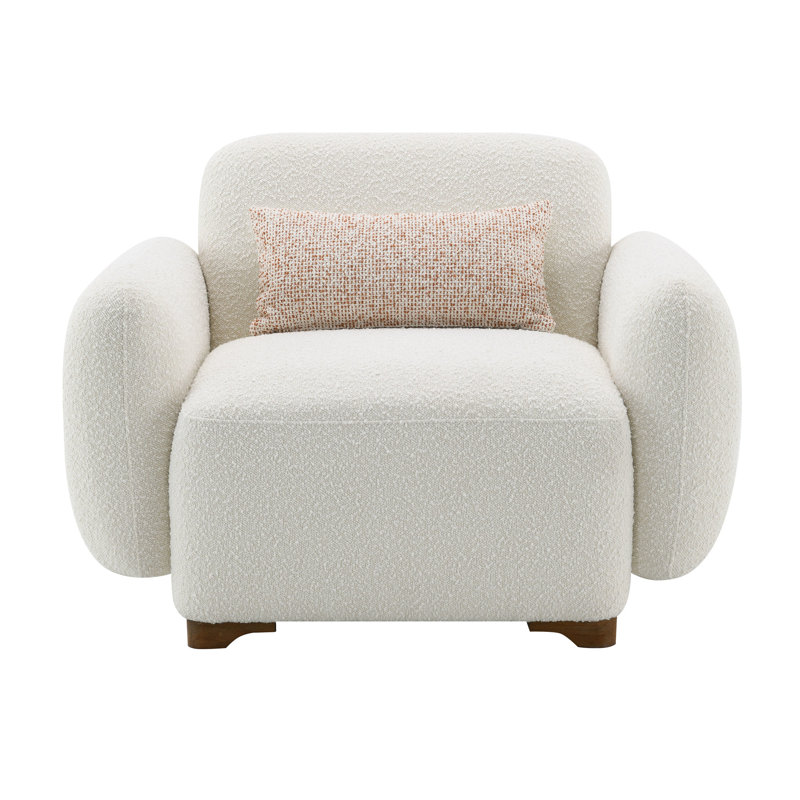 Fauteuil bouclé beige avec coussin de dossier et aspect élégant pour un espace contemporain - avec coussin de soutien