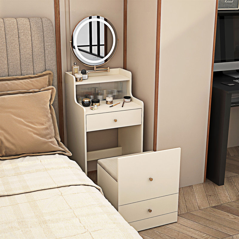 Bureau de coiffeuse 3 en 1 avec miroir et station de charge, Jaune clair