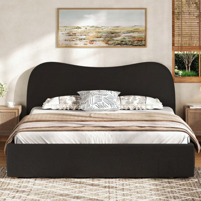 Queen Upholstered Platform Bed with Wooden Slats