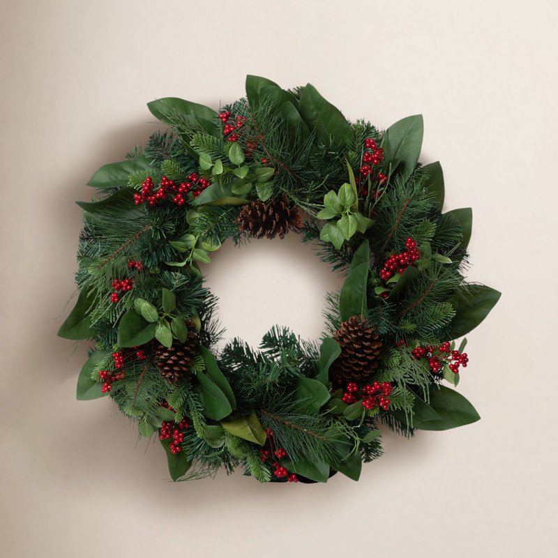 Magnolia Leaf and Winter Foliage Wreath
