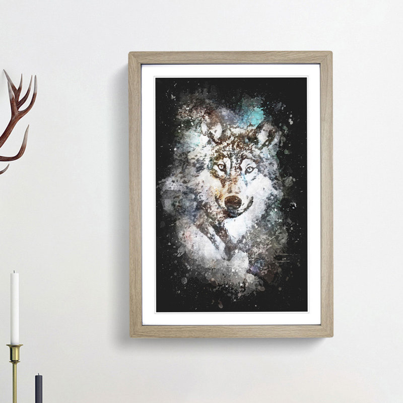 Wolf - Framed Print, 45cm H x 33cm W x 2cm D, Oak Framed