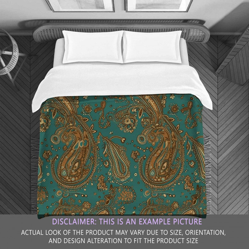 Édredon en microfibre à motif cachemire brun / turquoise, Grand édredon