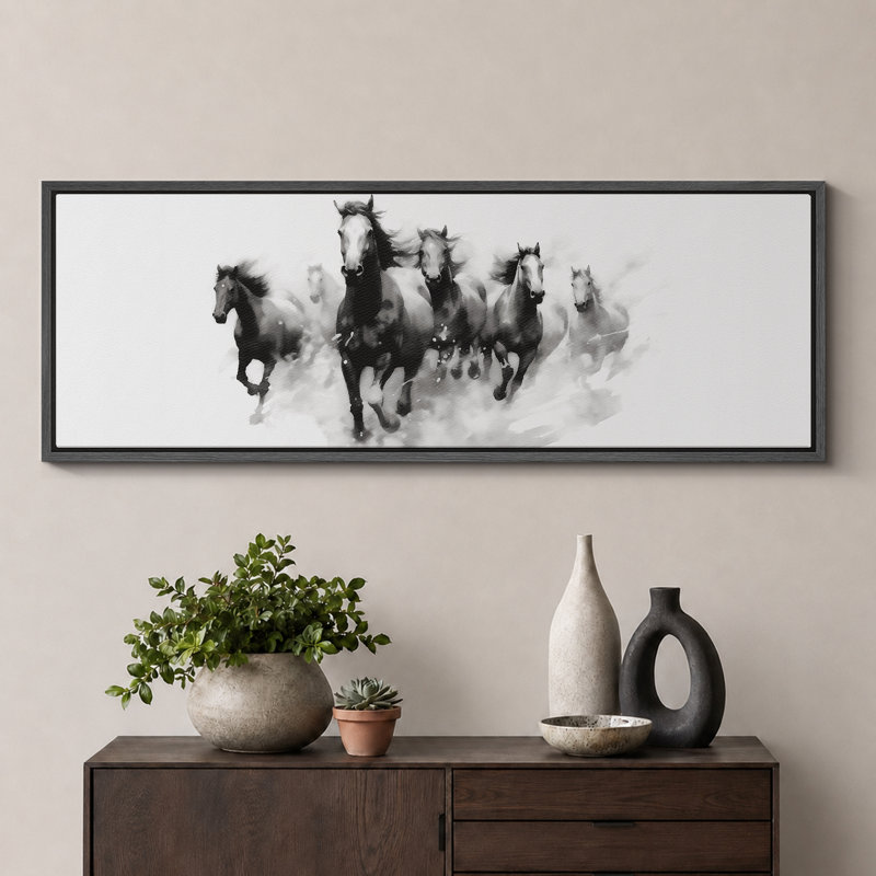 Chevaux qui courent, H 20 po x l 60 po, Noir, noir, noir, noir