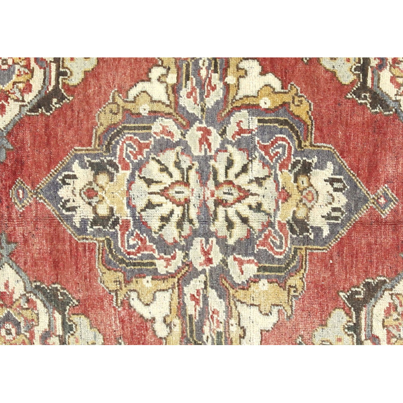 Tapis de couloir unique en laine noué à la main de style Gallery des années 1960 de 4 pi 8 po x 11 pi 6 po en rouge / jaune / brun Gallery