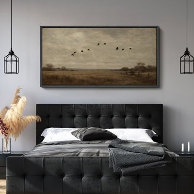 Birds Flying Across Open Meadow Country Field Framed Canvas Master Bedroom Wall Art Work Print