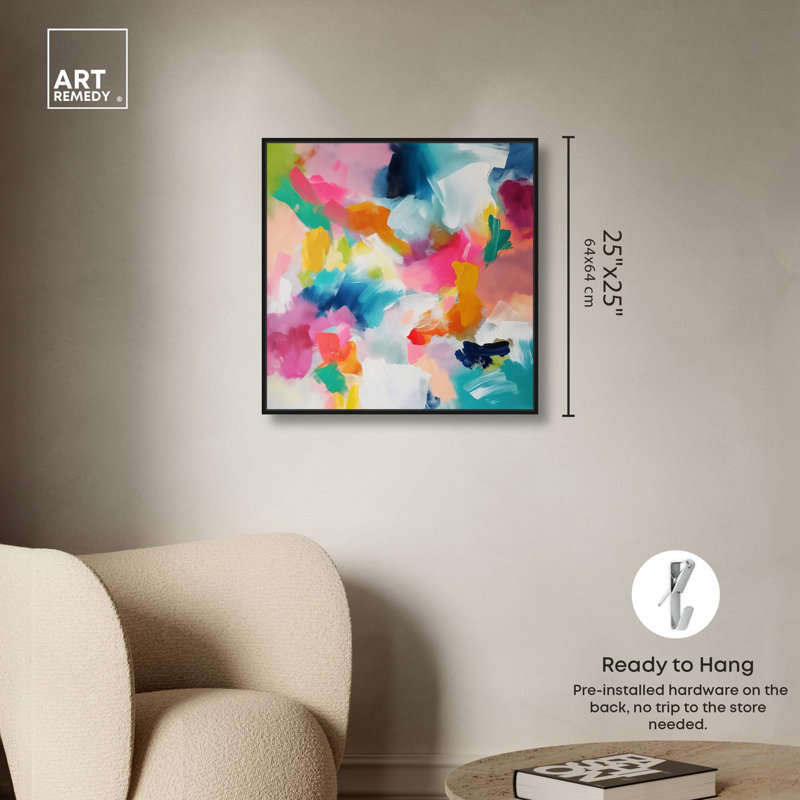 Gossamer Colors Canvas Modern Colorful Print by Art Remedy, 25" H x 25" W x 1.8" D, Black Floater Framed