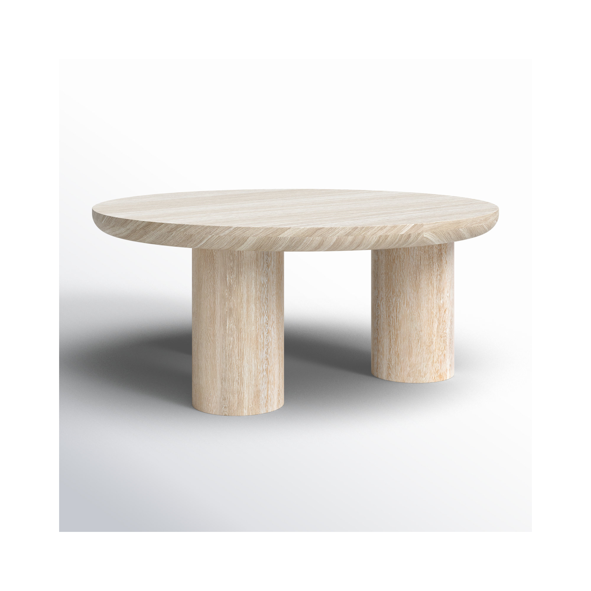 Columnia Solid Wood 3 Legs Coffee Table, White Wash