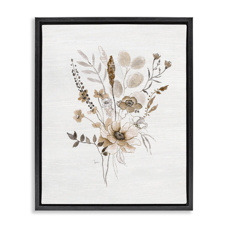 Subtle Flower Bundle Sprigs Brown Framed Floater Canvas Wall Art, design by Janet Tava, 31" H x 25" W