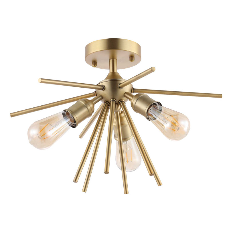 Plafonnier semi-encastré 3 lumières Prudence Spoutnik, Or