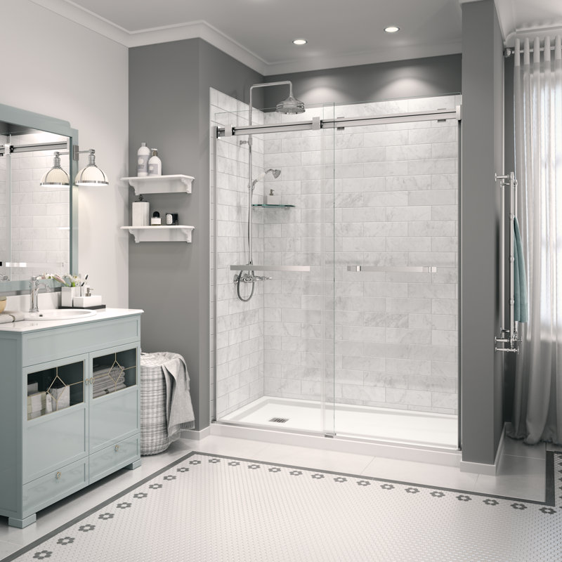 Ensemble de mur de douche en alcôve en marbre de Carrare Utile 6036, H 80,13 po x l 59,75 po x P 35,63 po