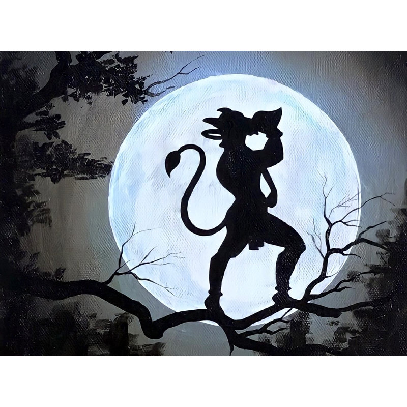 Silhouette Hanuman Blowing The Conch / Shankha In The Moon Backdrop