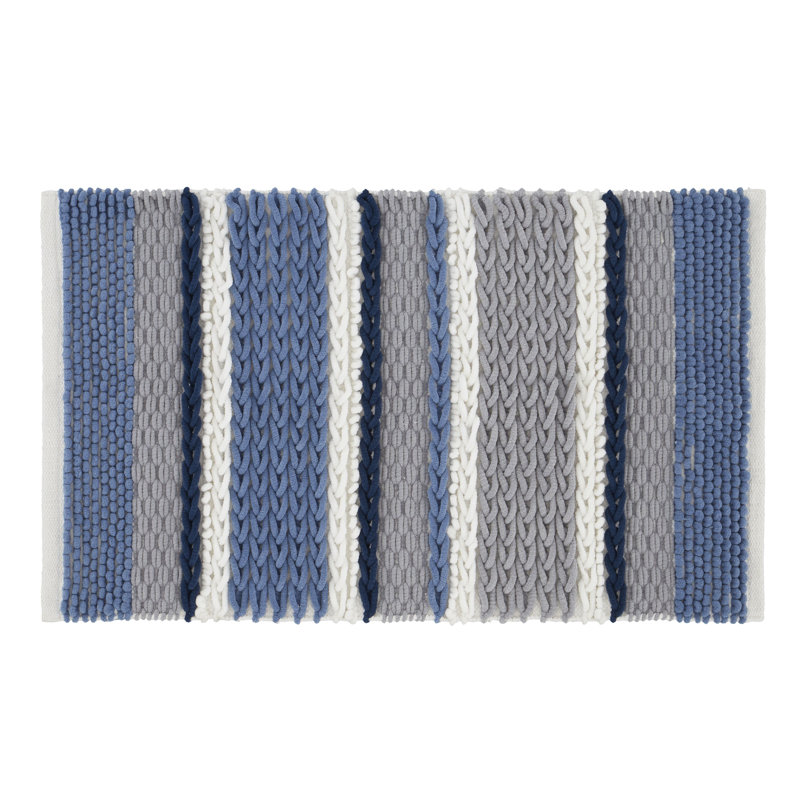 Textured Stripe Rectangular Bath Mat, Blue