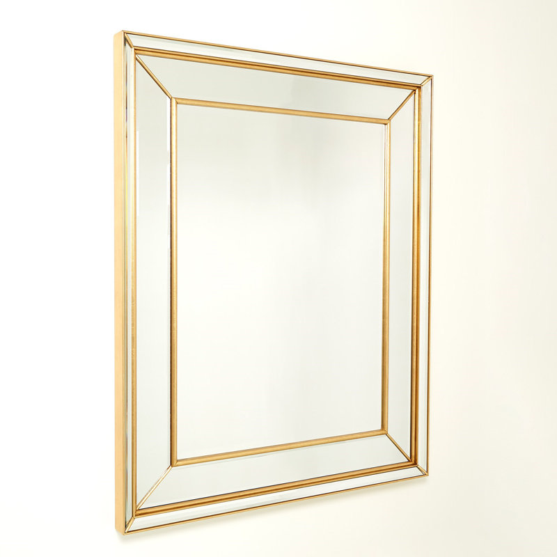 Elegant Gold-Leaf Beveled Wood Accent Mirror 52" x 42"