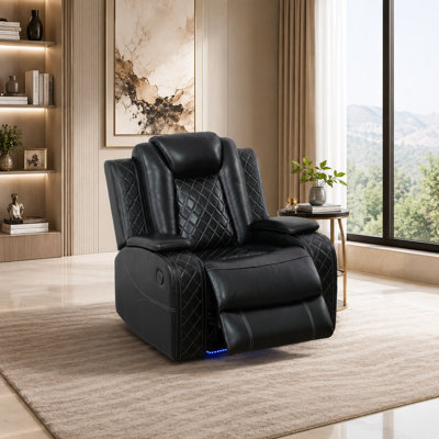 Dillard 37.5“ Power Reclining Chair With Hidden Arm Storage, Blue LED Lighting, USB Port