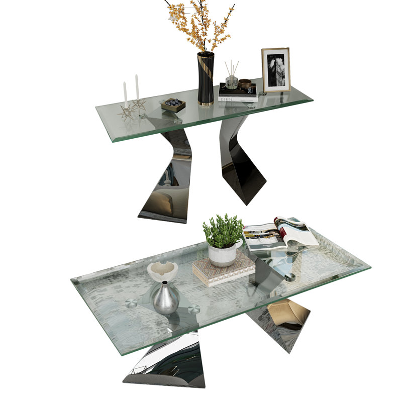 Ensemble de tables basses 2 pièces avec console, Argent argent