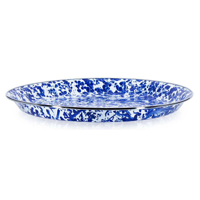 Golden Rabbit Enamelware Serving Trays, Large 20" Tray, Cobalt Swirl