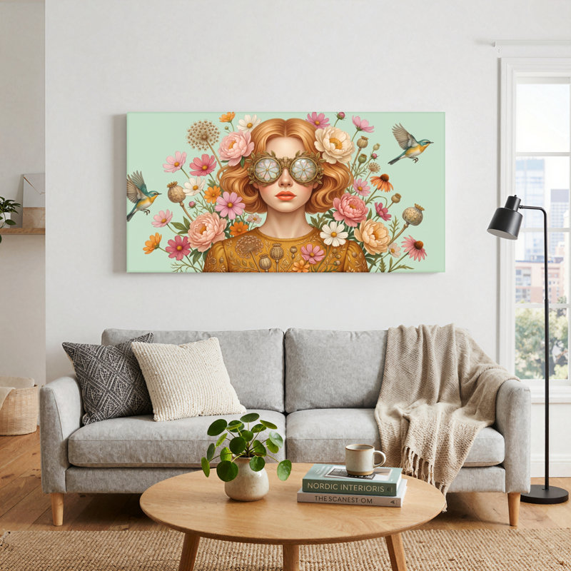Ensemble de 1 tableau mural sur toile de style steampunk floral, L 40 po x H 20 po, Toile tendue