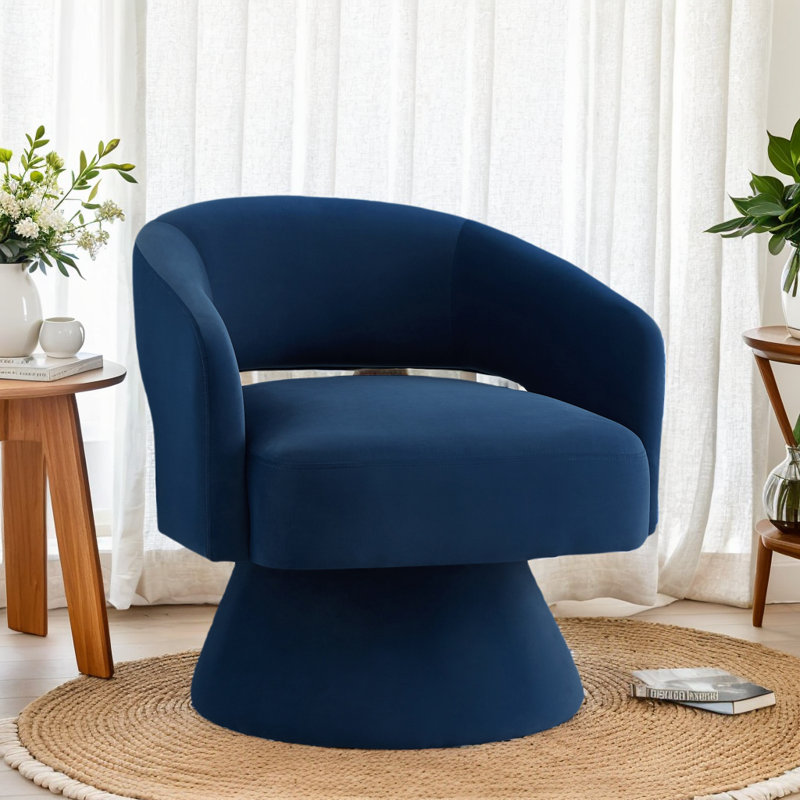 Fauteuil demi-tonneau pivotant Chrisanna, Velours bleu marine