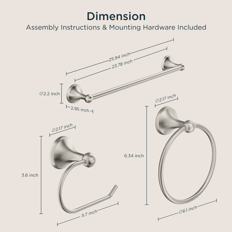 Ensemble de quincaillerie de salle de bain 3 pièces, Nickel brossé
