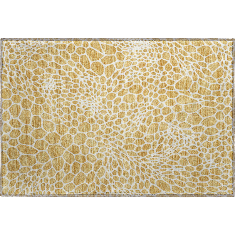 Premium Machine Washable Prisco Gold Rug, Rectangle 1'8" x 2'6"