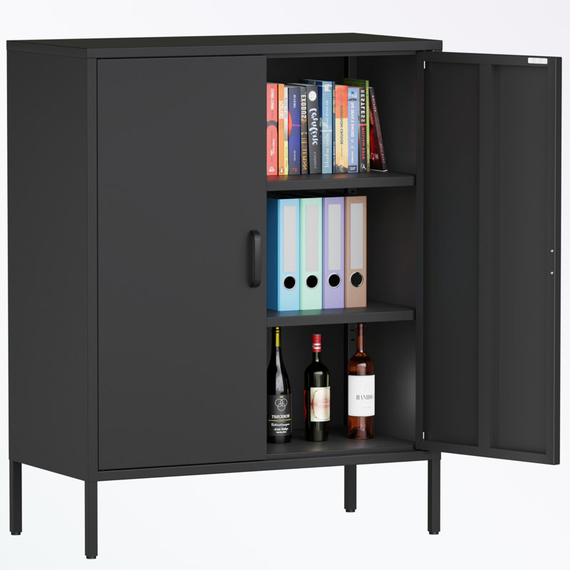 armoire de rangement de bureau en métal avec 2 portes, Noir